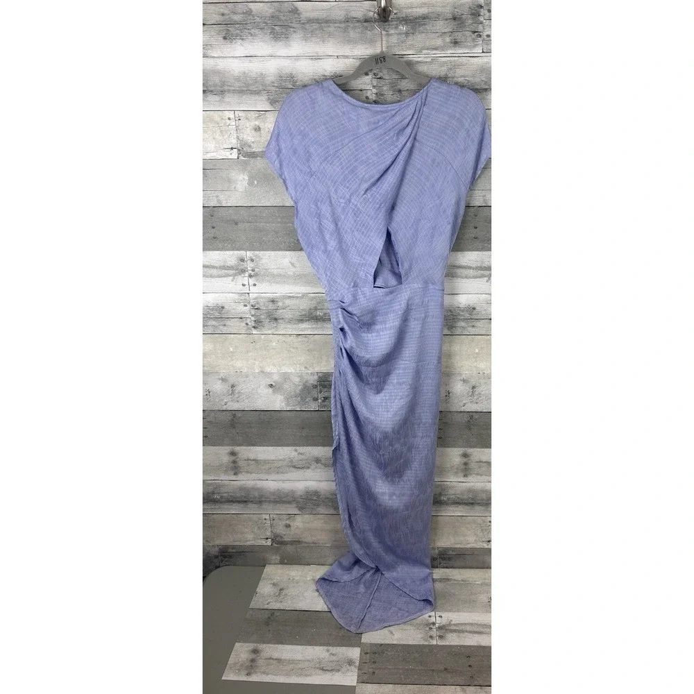 ASTR The Label Women's Medium Short Sleeve Lavender Angled Hem Faux Wrap Dress